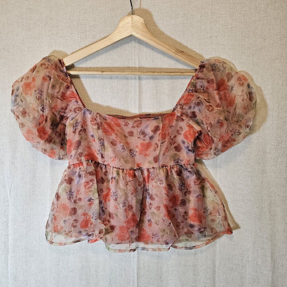 Charmed Hearts Romantic Fairy Coquette Whimsy Puff Sleeve Layers Crop Top Medium